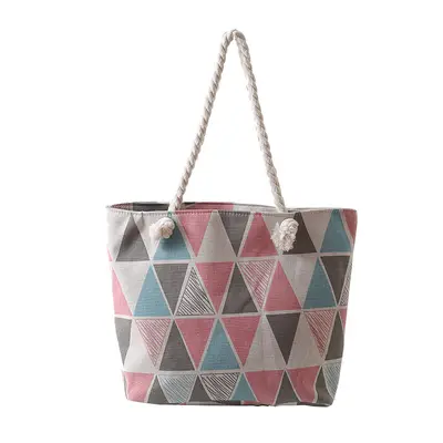 Creative Printed Large Shoulder Bag New Comfortable Fashion Canvas Women's Bag Korean Style Single Shoulder Cross Thick Rope Beach Bag