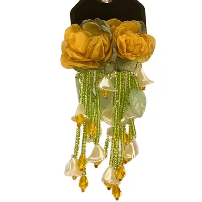 Creative Colorful Dopamine Fabric Beaded Earrings Women Ear Studs Seaside Vacation Style Ear Clips