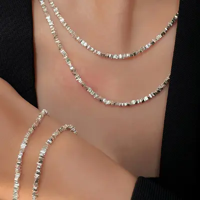 S925 silver layered necklace French style naked chain