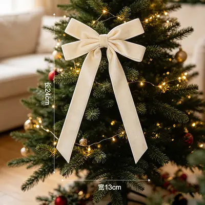 Christmas Tree Bow Ornament with Velvet Ribbon for Hanging Decor - 10