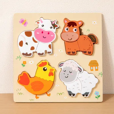 Children's Educational Puzzle Toy 3D Wooden Handle Board Age 3+ Montessori Teaching Aid Kindergarten Gift Early Learning Cross-border - 8