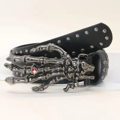 Poker Totenkopf Handschuh Nieten Gürtel Herren Universal Dekoration Gürtel für Röcke Jeans Ledergürtel Punk Style Gürtel - 9
