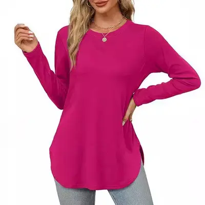 Damen-Langarmshirt in Uni-Farbe, Rundhalsausschnitt, locker geschnitten