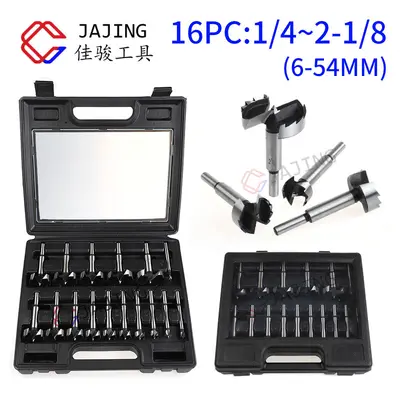 16-Piece Flat Wing Drill Bit Set, Imperial Sizes for Wood Drilling and Door Lock Hinges - 2