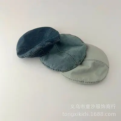 Kore Tarzı Çocuk Kot Bere Şapka, İlkbahar Sonbahar Yaz, Erkek ve Kız Çocuk