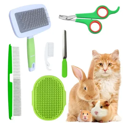 Small Pet Grooming Set with Shedding Brush, Nail Scratcher and Massage Gloves - 8
