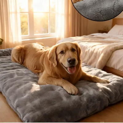 Thick Plush Dog Bed for Winter, All-Season, Checkerboard Pattern - 2