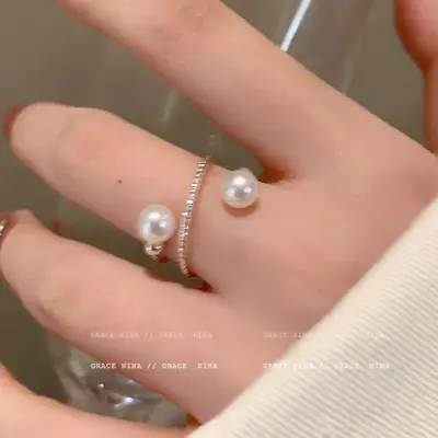 Minimalist pearl ring women niche design couples matching - 5