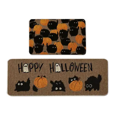 Halloween Theme Crystal Velvet Kitchen Floor Mat Set, 2 Pieces, Non-Slip - 11
