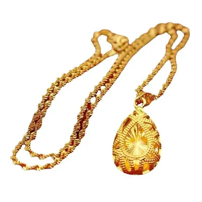 Women's Water Drop Pendant Necklace with Flower Collarbone Chain