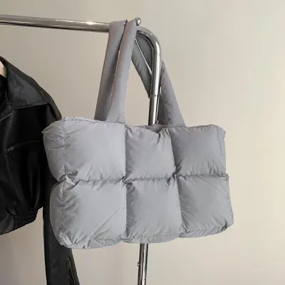 Quilted Padded Women's Underarm Tote Bag with Plaid Pattern - 9