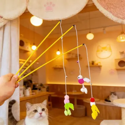 New Cat Toy Teaser Wand Little Bee Feather Bell Cat Toy Interactive Teaser Stick Pet Supplies for Boredom Relief