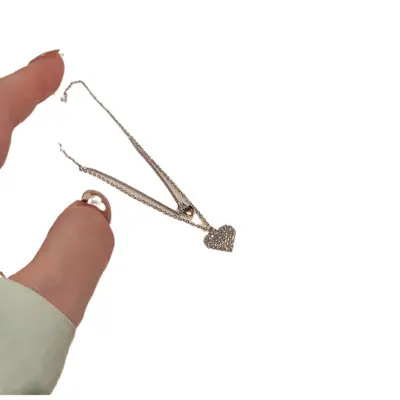 Doppelschicht-Halskette mit Herz aus Silber, Damen
