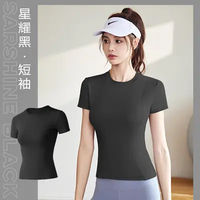 Kadın Yaz İnce Esnek Slim Fit Kısa Kollu T-Shirt Spor Yoga Üstü - 10