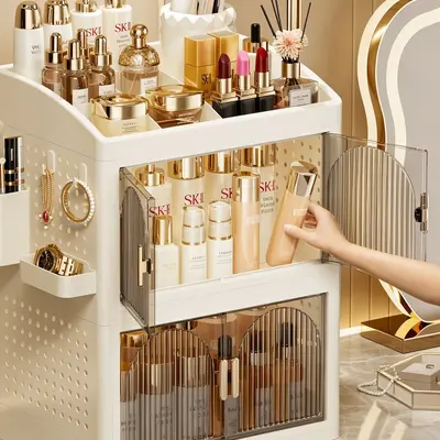 Desktop cosmetics storage box, foldable, large capacity