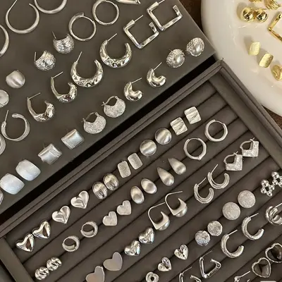 Silver Circle Earrings, Needle Post Studs