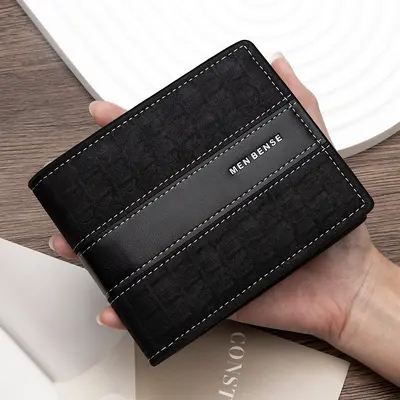 Men's Short Wallet in Crocodile Pattern Leather with Zip Coin Pocket - 7