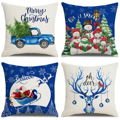 American Vintage Christmas Linen Pillow Cover Printed Sofa Cushion Cover Holiday Decoration Pillowcase Without Core Cushion Cover - 9