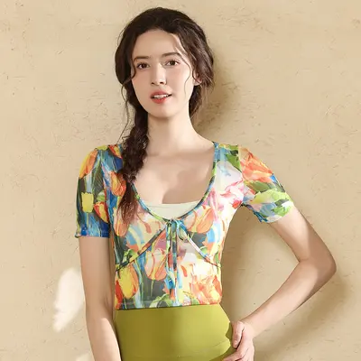 Yoga seti, yaz, T-shirt, yüksek bel, flare pantolon - 8