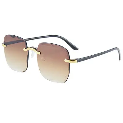 Women's Frameless Sunglasses, Large Face Style, Cut-Edge Lenses - 6