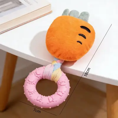 Plush Squeaky Chew Ring Dog Toy, Durable Bite-Resistant for Puppies - 9