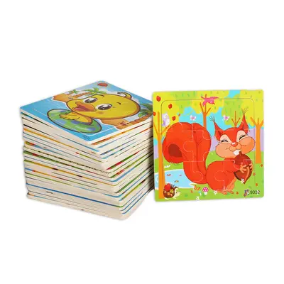 9-piece puzzle board with cartoon animals and traffic