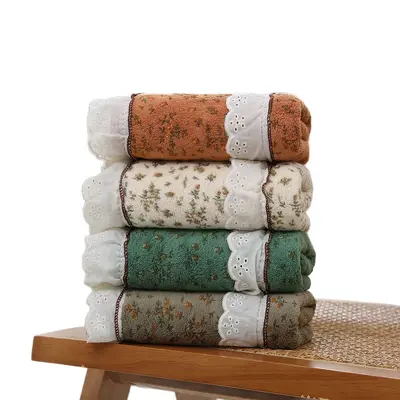 Banyo Havlusu Seti Yeni Model Yumuşak Su Emici Dökülen Kıl Yok Çift Kadın Pastoral Tarzı Fransız Küçük Çiçek Desenli Havlu Banyo Havlusu