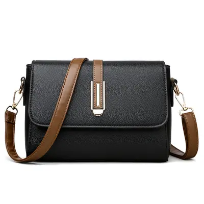 Large Capacity Soft Leather Shoulder Bag in Contrast Colours - 7