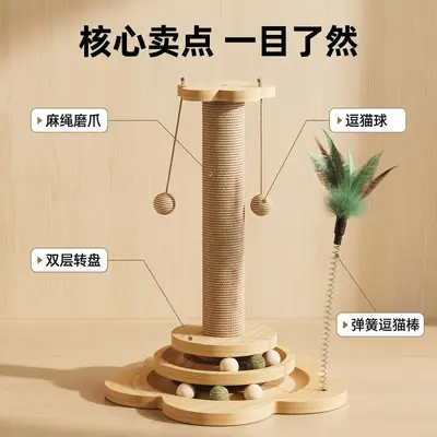 Turntable Sisal Rope Cat Scratcher with Treat Dispenser - 4