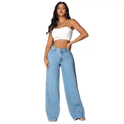 Floor-Length Low-Rise Loose Straight-Leg Wide-Leg Jeans for Women