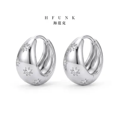 Round eight-point star zircon stud earrings, retro Japanese-Korean style - 8