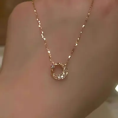 Sonne Mond Stern Halskette Damen Elegant Zirkonia Edelstahl - 3