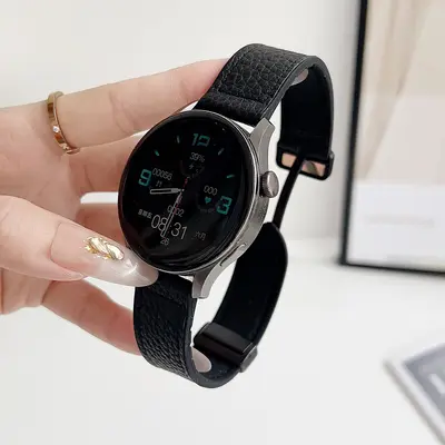 Lychee Pattern Leather-Look Silicone Watch Strap with Magnetic Clasp for Huawei Watch 5 - 7