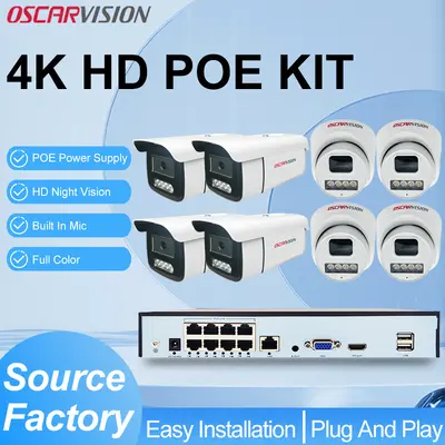 POE Sicherheitskamera-Set, 8 MP, Nachtsicht, für Innen- und Außenbereich