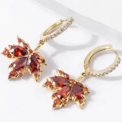 Red Maple Leaf Earrings for Women, Retro Style