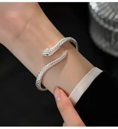 Snake-shaped silver-plated copper bracelet - 6