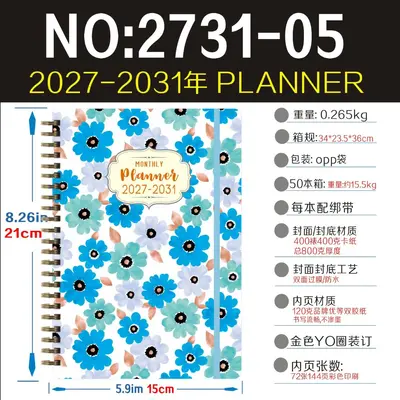 Monatsplaner A5 2027-2031 Englisch, Spiralnotizbuch mit Gummiband - 11