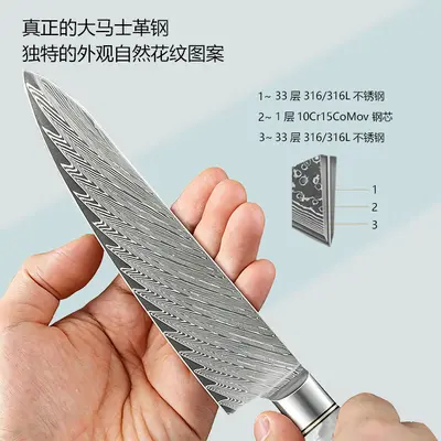 大马士革厨师刀组合套装不锈钢菜刀厨房刀具家用切片刀套装刀现货 - 4