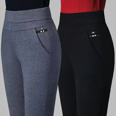 Elastic High-Waist Grey Women's Harem Pants, Stretch and Casual