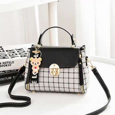 Plaid Women's Handbag, Single-Shoulder Strap Bag with Charm - 12