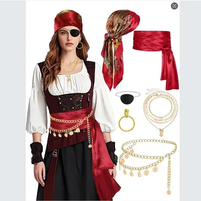 Damen-Piratenkostüm-Set mit Gürtelkette, Halloween Cosplay F068