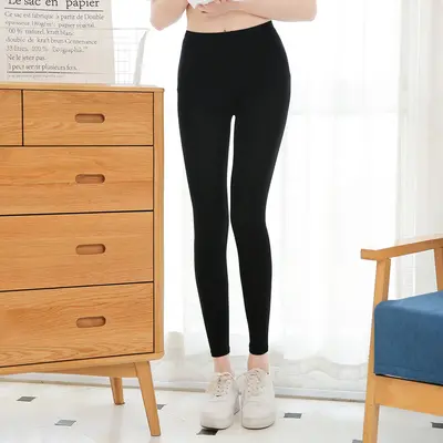 Modal Women's Leggings, Thin Spring Autumn, Black 9/10 Yoga Pants - 7