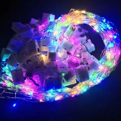 Bakır tel lamba led küçük renkli ışıklar yanıp sönen dize ışıklar yıldızlı gökyüzü ışıkları doğum günü atmosferi ışıkları kek çiçek buketi dekorasyon - 7