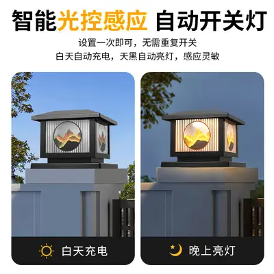 Outdoor wall lamp, house door, landscape garden fence, LED new chinoiserie retro courtyard solar column lamp