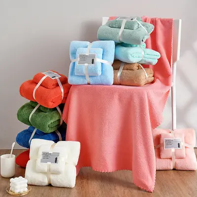 Coral Velvet Bath Towel Set, 2 Pieces, Thick and Absorbent
