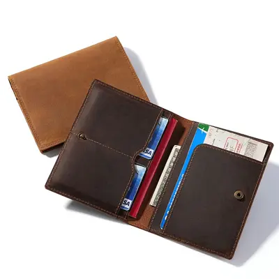 Crazy Horse leather passport holder genuine cowhide document bag men women