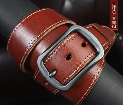 Herren-Vintage-Gürtel aus reinem Rindsleder, einlagig, schlicht, lässig, Nadelverschluss, echtes Ledergürtel, Jeansgürtel für Jugendliche und Studenten - 12