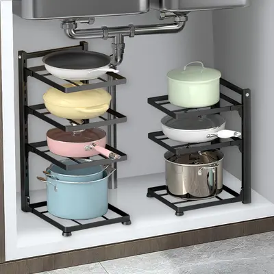 Multi-tier adjustable kitchen cookware rack