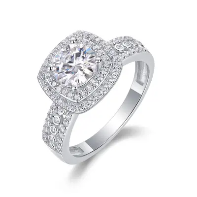 Classic S925 Sterling Silver Inlaid Ring with D-Color Moissanite - 11