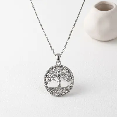 Lebensbaum Damen-Halskette, Silber, durchbrochenes Design, Trendkette